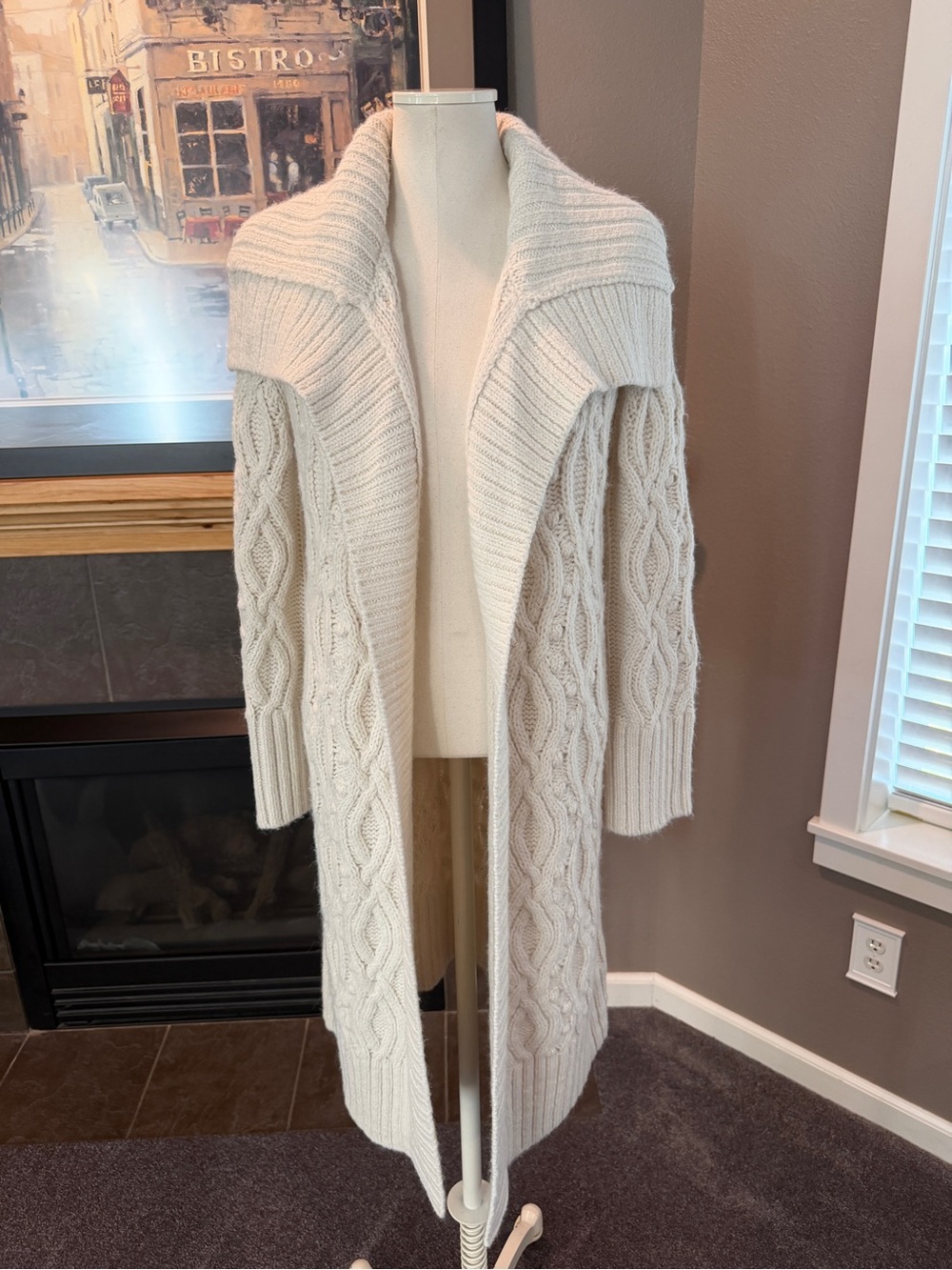 Lou & Grey Cream Cable Knit Long Open Cardigan